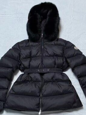 Moncler Black Fox Fur Collar Hooded Slim-Fit Down Jacket